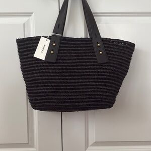 Frame Denim Le Second Raffia Bag Black w/Leather Handles $295 NWT